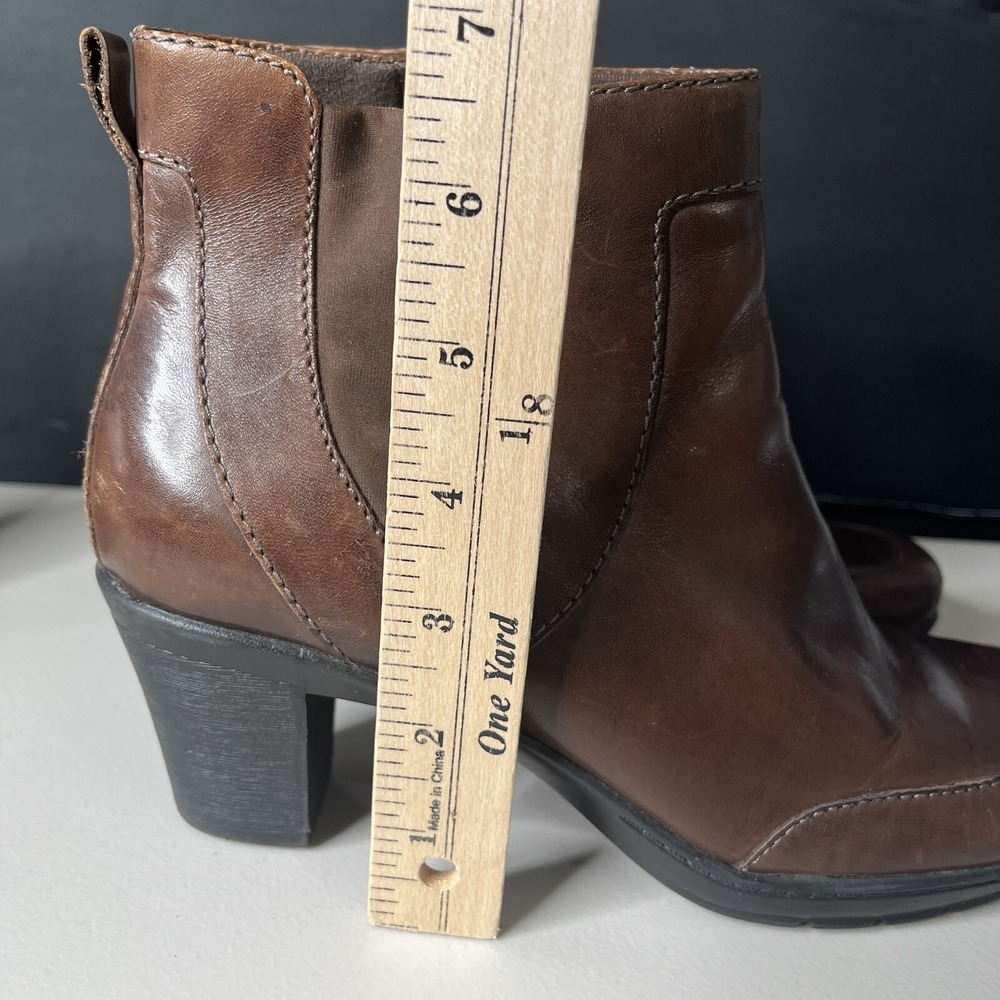 Clarks Bendables Womens 9M Brown Leather Ankle Boots Side Zip Lined Comfort Heel - Picture 15 of 15